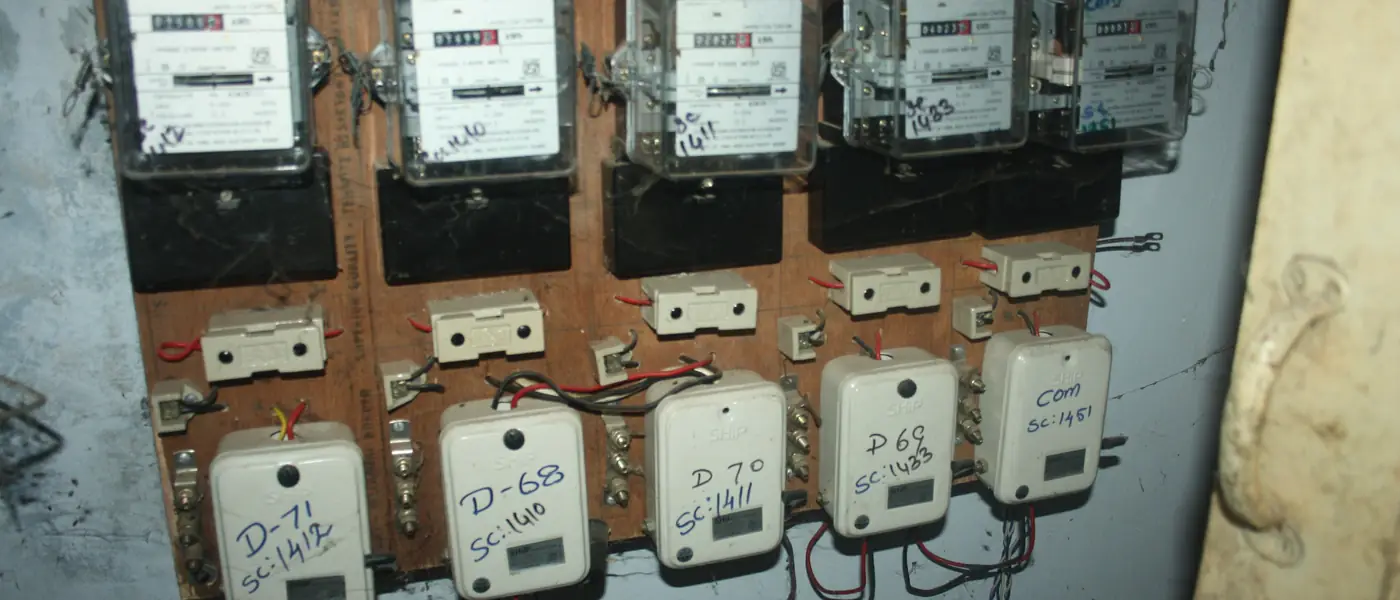 A row of household electricity meters in India